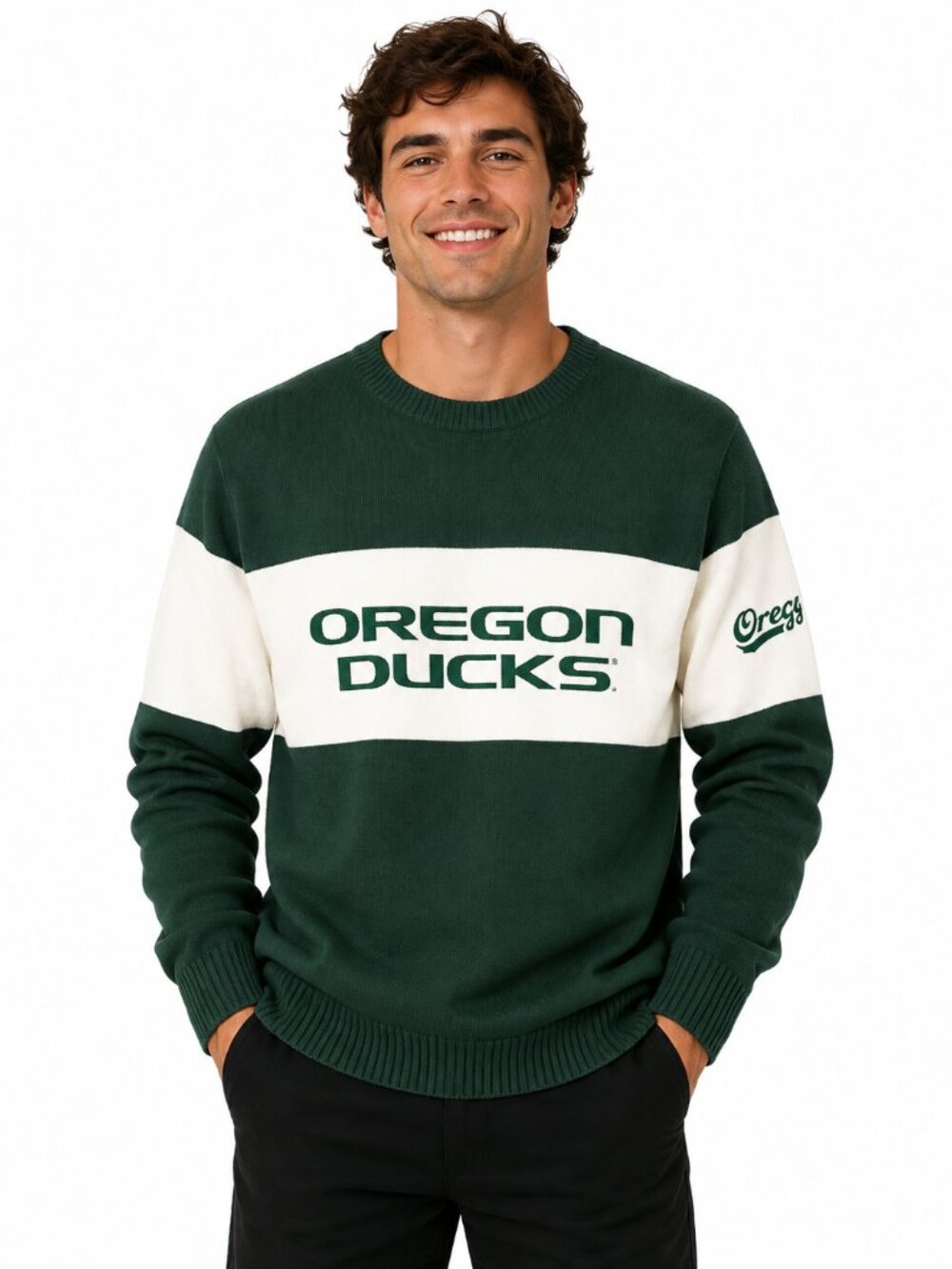 Oregon Ducks Sweater Size Small Forest Green Bar Down Crew Neck Pullover Bruzer